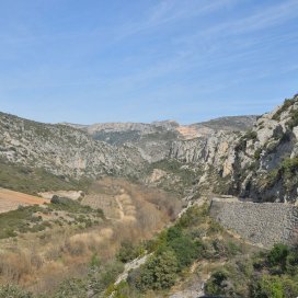 Le romarin pousse sur les terrains calcaires, Vue de la route qui mène à notre rucher de production deTautavel