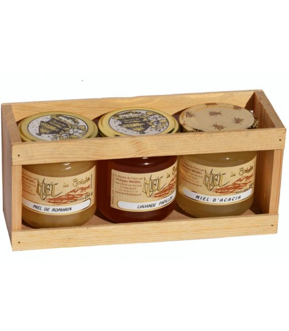 Coffret bois 3 miel - Trésors de Bourgogne