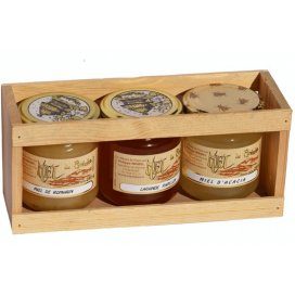 Wooden Crate with 3 jars