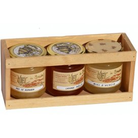 Wooden Crate with 3 jars